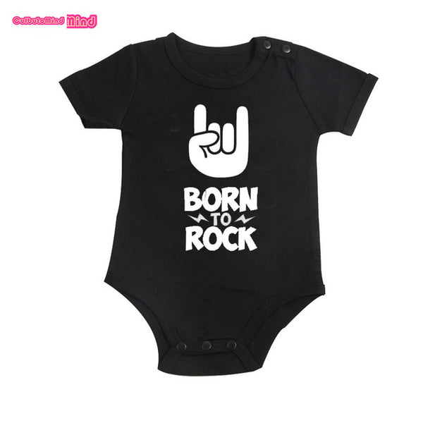 Culbutomind Born To Rock Black Cotton Short Sleeve Baby Bodysuit Baby Boys Girls Clothes Funny Baby Newborn Clothing
