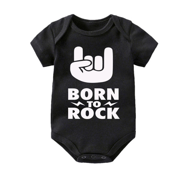 Culbutomind Born To Rock Black Cotton Short Sleeve Baby Bodysuit Baby Boys Girls Clothes Funny Baby Newborn Clothing